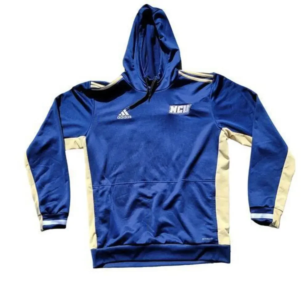 Adidas NCU Hoodie Sweatshirt Men L Blue Kangaroo Pocket Logo Pullover Athleisure